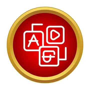 Multimedia translation language communication icon in red Stock Illustration
