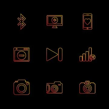 Multimedia , user interface , camera , technology , eps icons set vector Stock Illustration