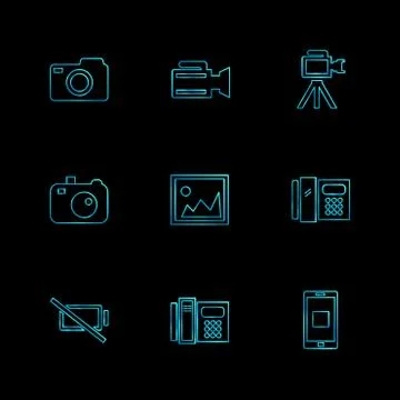 Multimedia , user interface , camera , technology , eps icons set vector Stock Illustration