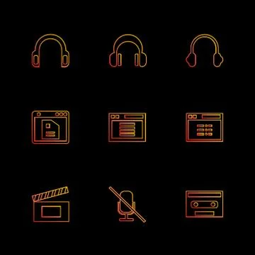 Multimedia , user interface , camera , technology , eps icons set vector Stock Illustration