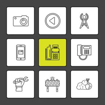 Multimedia , user interface , camera , technology , eps icons set vector Illustrazione stock