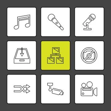 Multimedia , user interface , camera , technology , eps icons set vector Stock Illustration