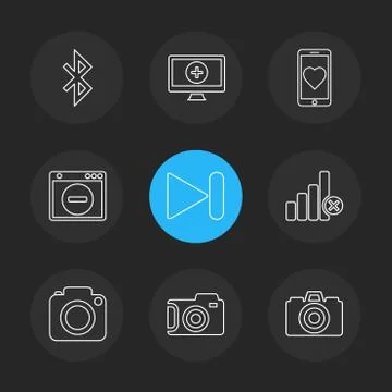 Multimedia , user interface , camera , technology , eps icons set vector 스톡 일러스트