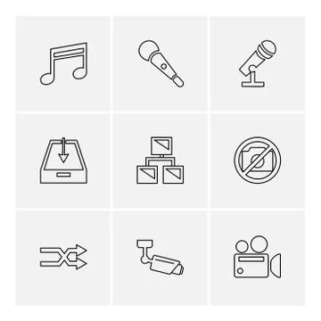 Multimedia , user interface , camera , technology , eps icons set vector Stock Illustration