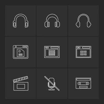 Multimedia , user interface , camera , technology , eps icons set vector Illustrazione stock