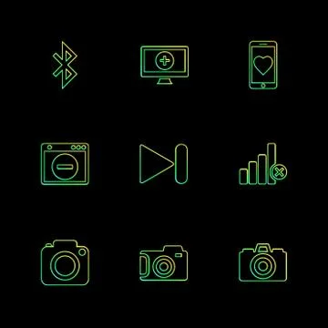 Multimedia , user interface , camera , technology , eps icons set vector Stock Illustration