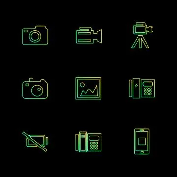 Multimedia , user interface , camera , technology , eps icons set vector 스톡 일러스트