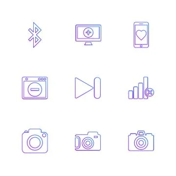 Multimedia , user interface , camera , technology , eps icons set vector Illustrazione stock