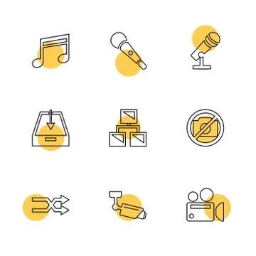 Multimedia , user interface , camera , technology , eps icons set vector Stock Illustration