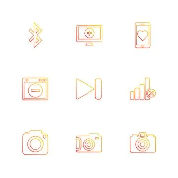 Multimedia , user interface , camera , technology , eps icons set vector Stock Illustration