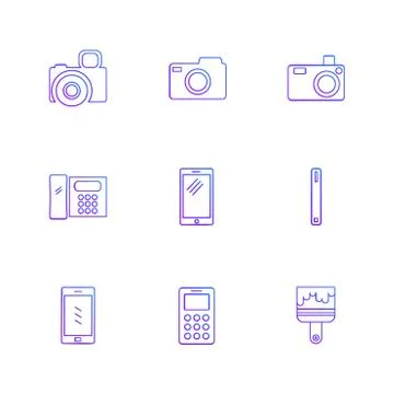 Multimedia , user interface , camera , technology , eps icons set vector Stock Illustration
