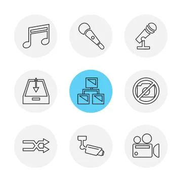Multimedia , user interface , camera , technology , eps icons set vector 스톡 일러스트