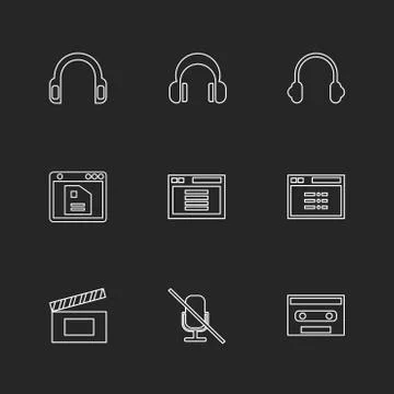 Multimedia , user interface , camera , technology , eps icons set vector Stock Illustration