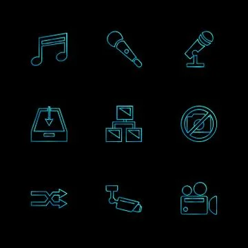 Multimedia , user interface , camera , technology , eps icons set vector Stock Illustration