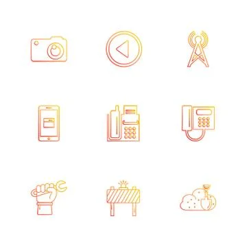 Multimedia , user interface , camera , technology , eps icons set vector Stock Illustration