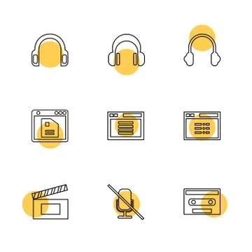 Multimedia , user interface , camera , technology , eps icons set vector 스톡 일러스트
