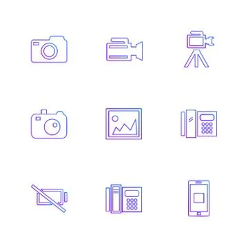 Multimedia , user interface , camera , technology , eps icons set vector Stock Illustration