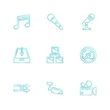 Multimedia , user interface , camera , technology , eps icons set vector Illustrazione stock
