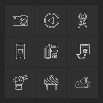 Multimedia , user interface , camera , technology , eps icons set vector 스톡 일러스트