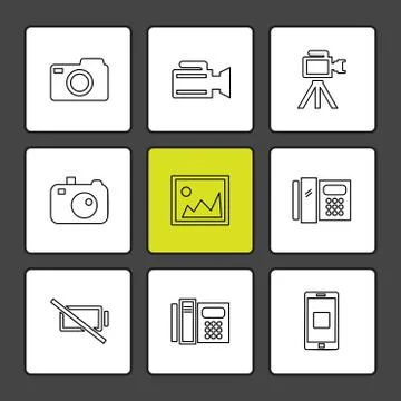 Multimedia , user interface , camera , technology , eps icons set vector Stock Illustration