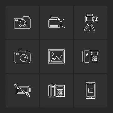 Multimedia , user interface , camera , technology , eps icons set vector 스톡 일러스트