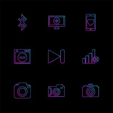 Multimedia , user interface , camera , technology , eps icons set vector 스톡 일러스트