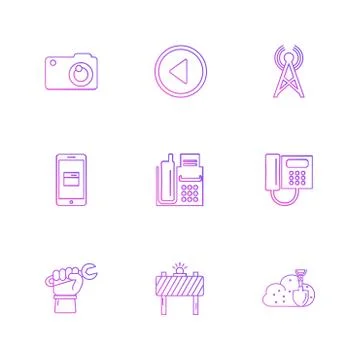 Multimedia , user interface , camera , technology , eps icons set vector Stock Illustration