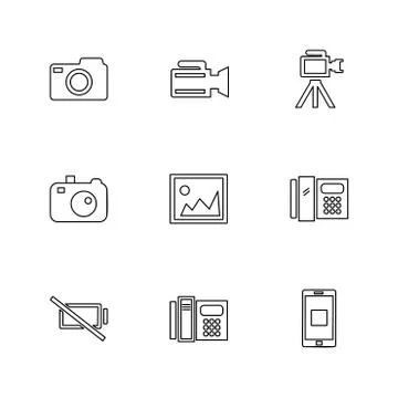Multimedia , user interface , camera , technology , eps icons set vector Stock Illustration