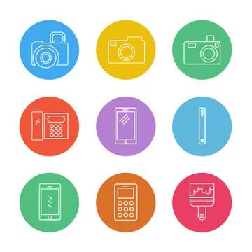 Multimedia , user interface , camera , technology , eps icons set vector Stock Illustration