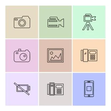 Multimedia , user interface , camera , technology , eps icons set vector 스톡 일러스트