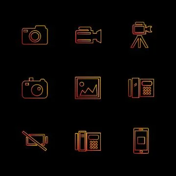 Multimedia , user interface , camera , technology , eps icons set vector 스톡 일러스트