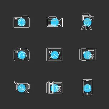Multimedia , user interface , camera , technology , eps icons set vector Stock Illustration