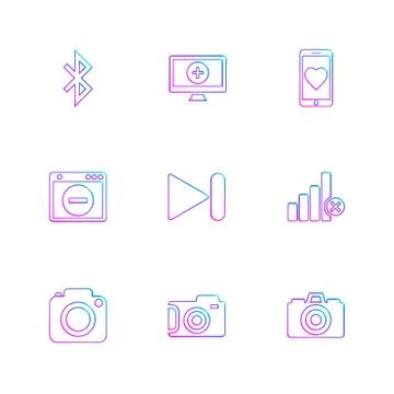 Multimedia , user interface , camera , technology , eps icons set vector Stock Illustration