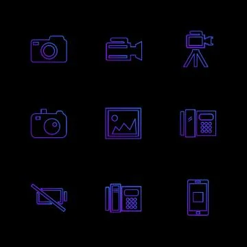 Multimedia , user interface , camera , technology , eps icons set vector Illustrazione stock