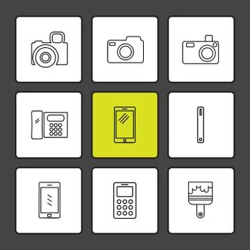 Multimedia , user interface , camera , technology , eps icons set vector 스톡 일러스트