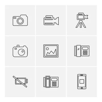 Multimedia , user interface , camera , technology , eps icons set vector Stock Illustration