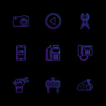 Multimedia , user interface , camera , technology , eps icons set vector Stock Illustration
