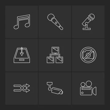 Multimedia , user interface , camera , technology , eps icons set vector Illustrazione stock