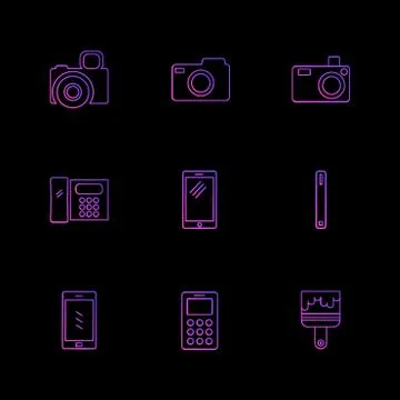 Multimedia , user interface , camera , technology , eps icons set vector Stock Illustration