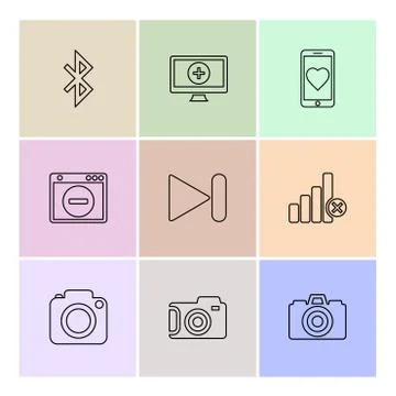 Multimedia , user interface , camera , technology , eps icons set vector Stock Illustration