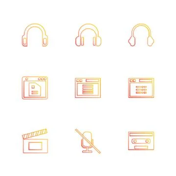 Multimedia , user interface , camera , technology , eps icons set vector 스톡 일러스트