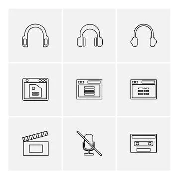 Multimedia , user interface , camera , technology , eps icons set vector Stock Illustration