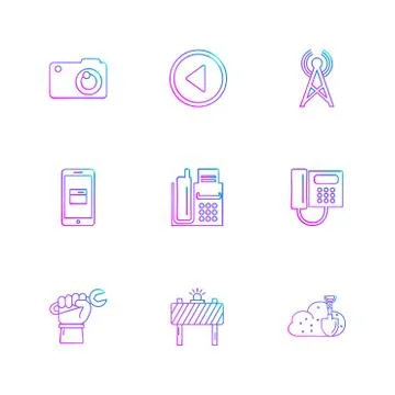 Multimedia , user interface , camera , technology , eps icons set vector Stock Illustration