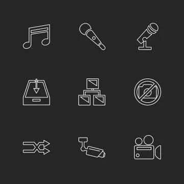 Multimedia , user interface , camera , technology , eps icons set vector Stock Illustration