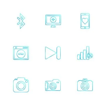 Multimedia , user interface , camera , technology , eps icons set vector 스톡 일러스트