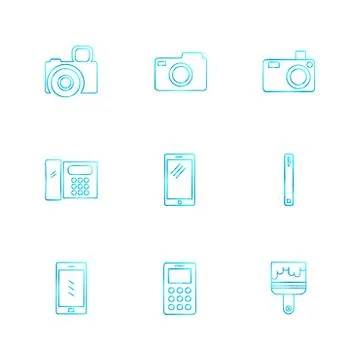 Multimedia , user interface , camera , technology , eps icons set vector Stock Illustration