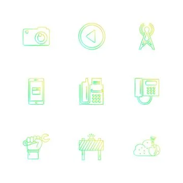 Multimedia , user interface , camera , technology , eps icons set vector Illustrazione stock