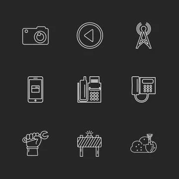Multimedia , user interface , camera , technology , eps icons set vector Stock Illustration