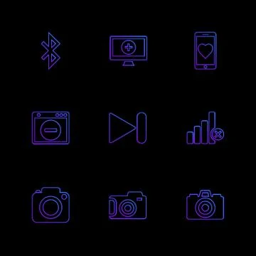 Multimedia , user interface , camera , technology , eps icons set vector Stock Illustration