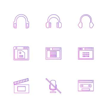 Multimedia , user interface , camera , technology , eps icons set vector Stock Illustration
